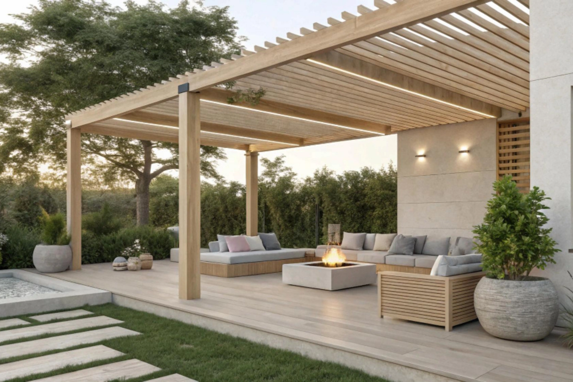 Cozy covered paver patio installation in Los Angeles by Patio Chic LA