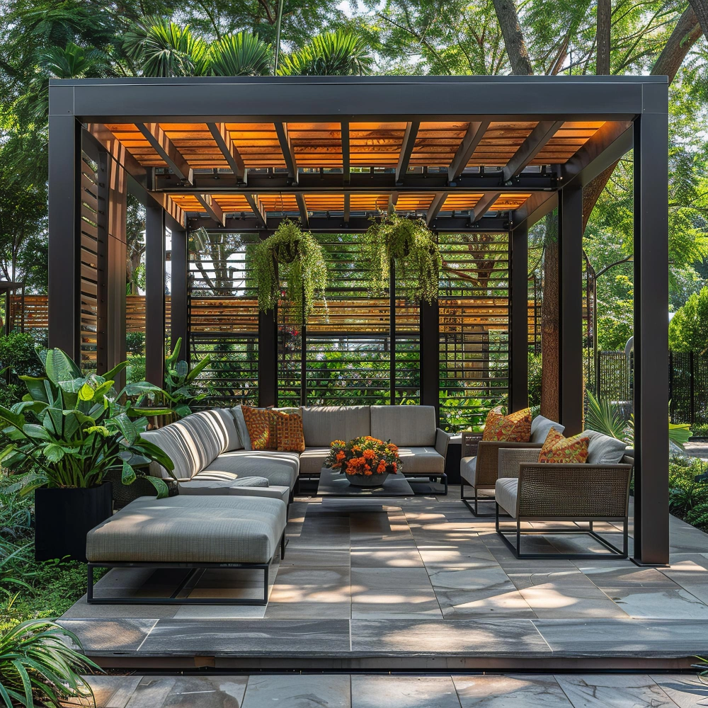 Modern aluminum patio cover with integrated lighting in Los Angeles by Patio Chic LA