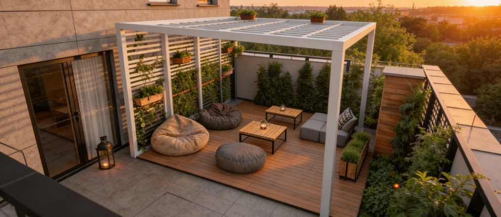 Contemporary Alumawood pergola patio design in Los Angeles by Patio Chic LA