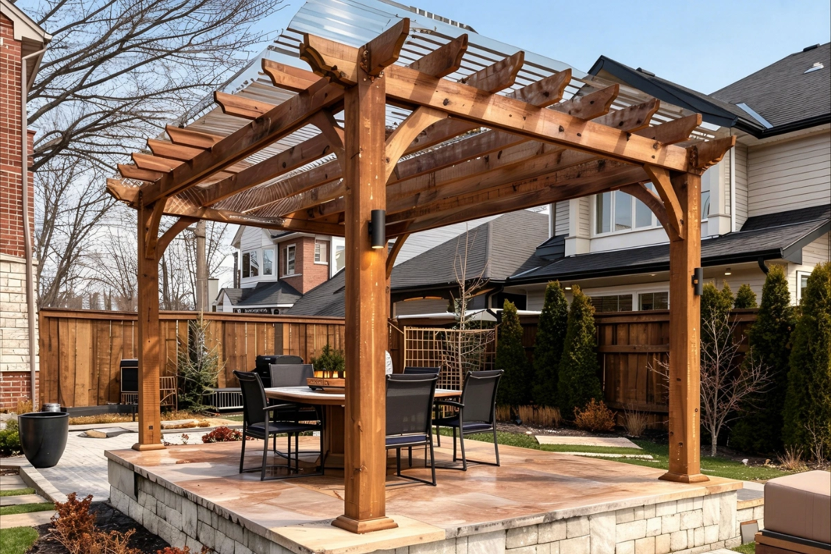 Custom patio design with wood pergola in Los Angeles by Patio Chic LA